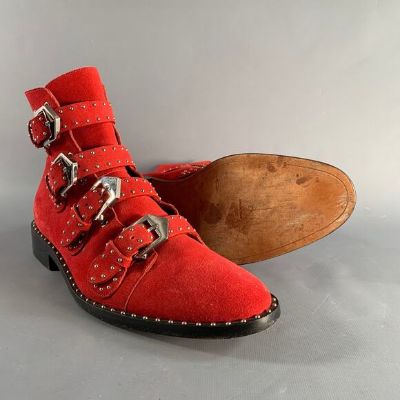 GIVENCHY Size 9 Red Studded Leather Belted Boots main image 4